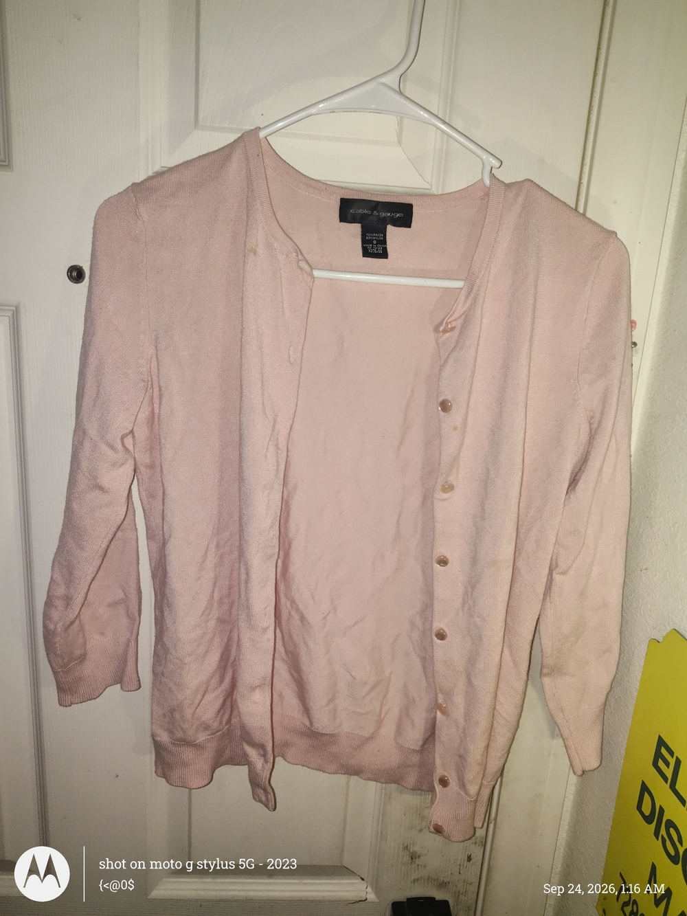 Cable & Gauge Light Pink Button-Front Cardigan
